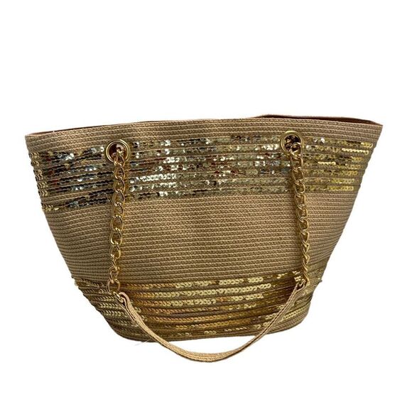 NEW DIRECTIONS STRAW SEQUIN CHAIN HANDBAG - Picture 1 of 12